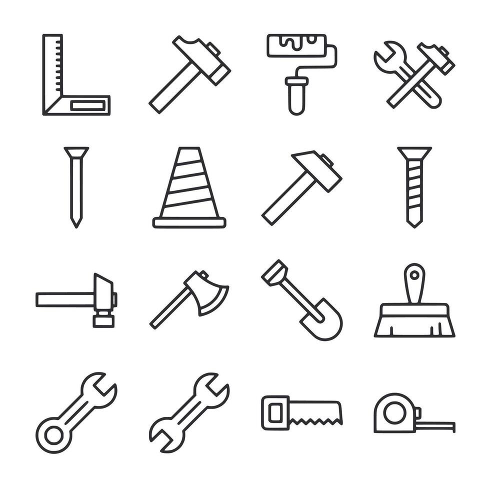 A set of tools and equipment, including hammers, wrenches, and screwdrivers vector