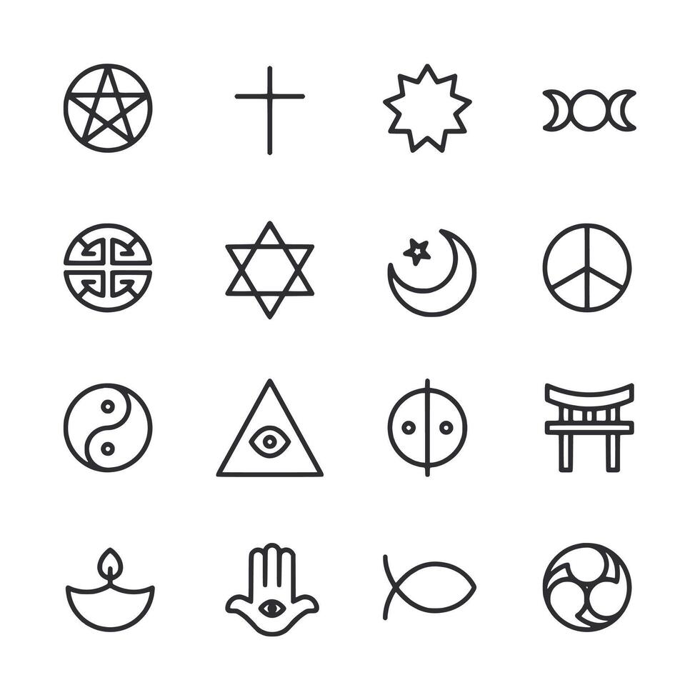 A collection of religious symbols including a cross, a star, a crescent moon vector