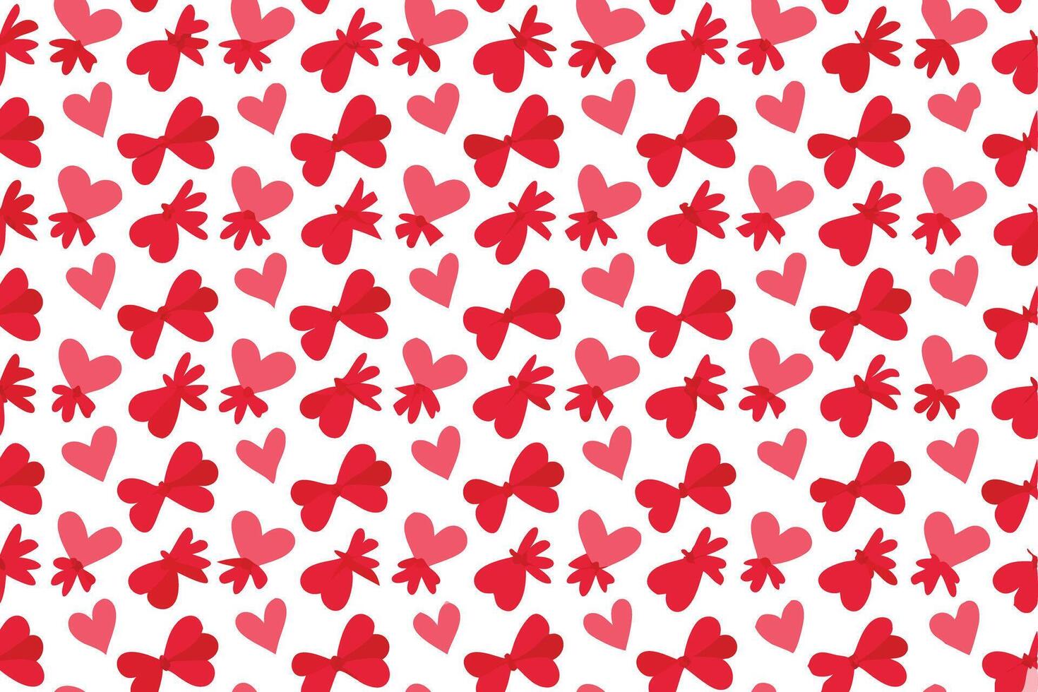 Seamless pattern of red hearts and bows on a white background. Perfect for covers, textile, fabric, school supplies. vector