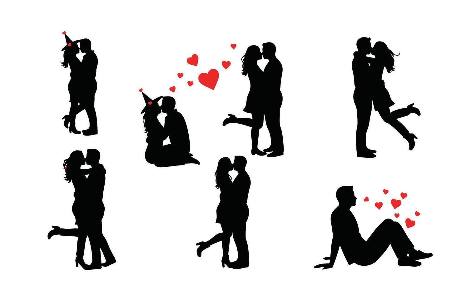 Silhouettes of Couples in Romantic Scenes vector