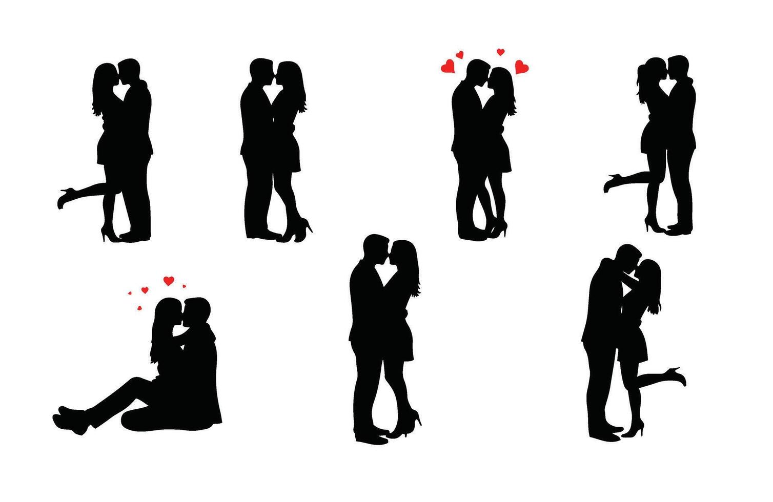 Valentine's Day Couple Silhouettes with Hearts vector