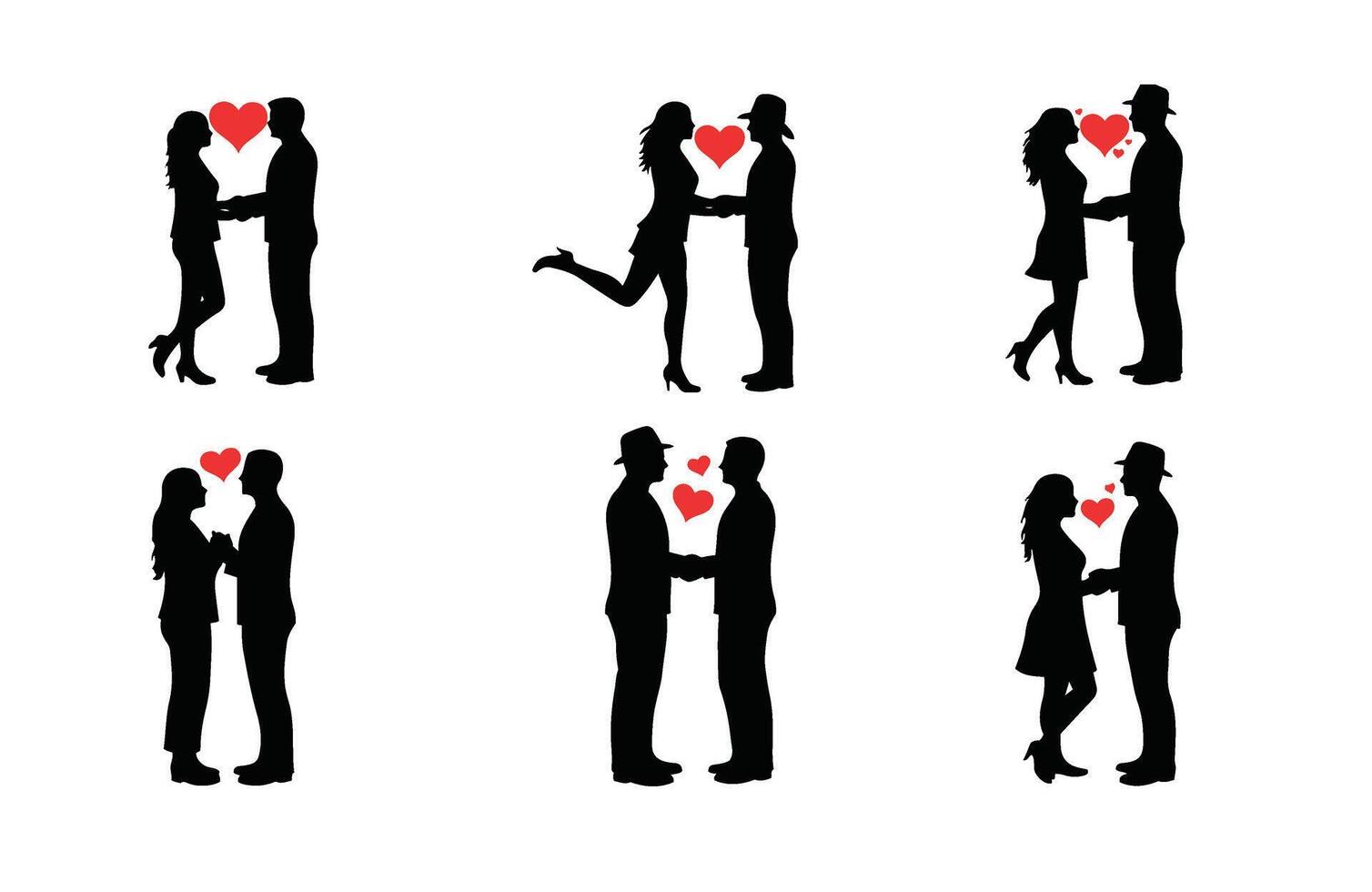Couple Silhouette with Love Hearts vector