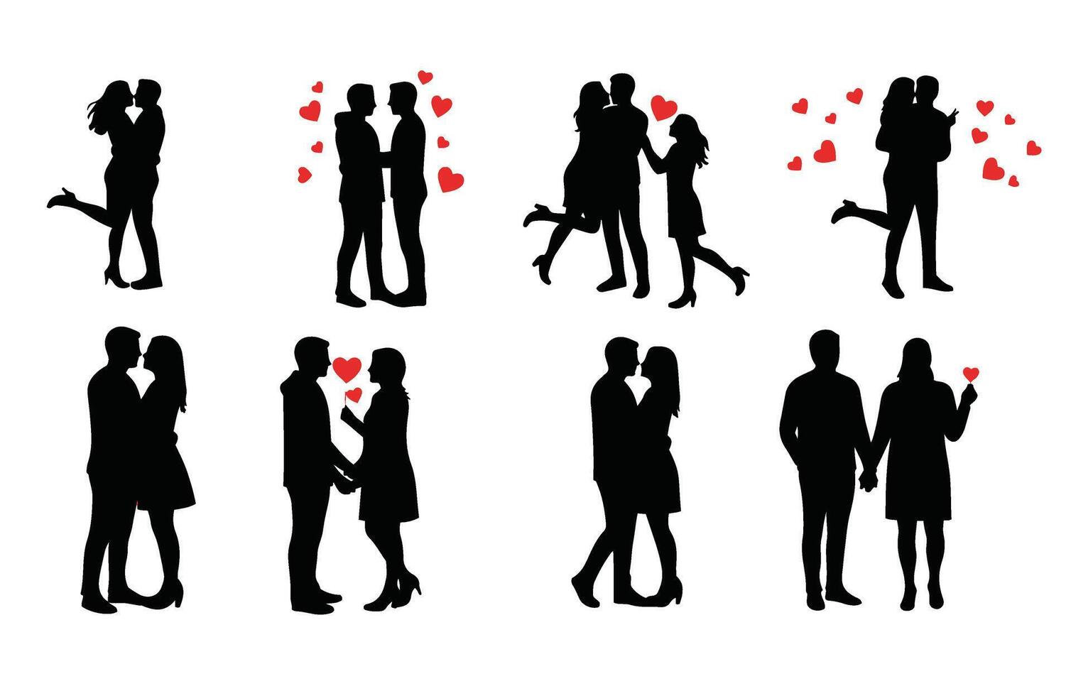 Silhouette of Couples with Heart Decorations vector