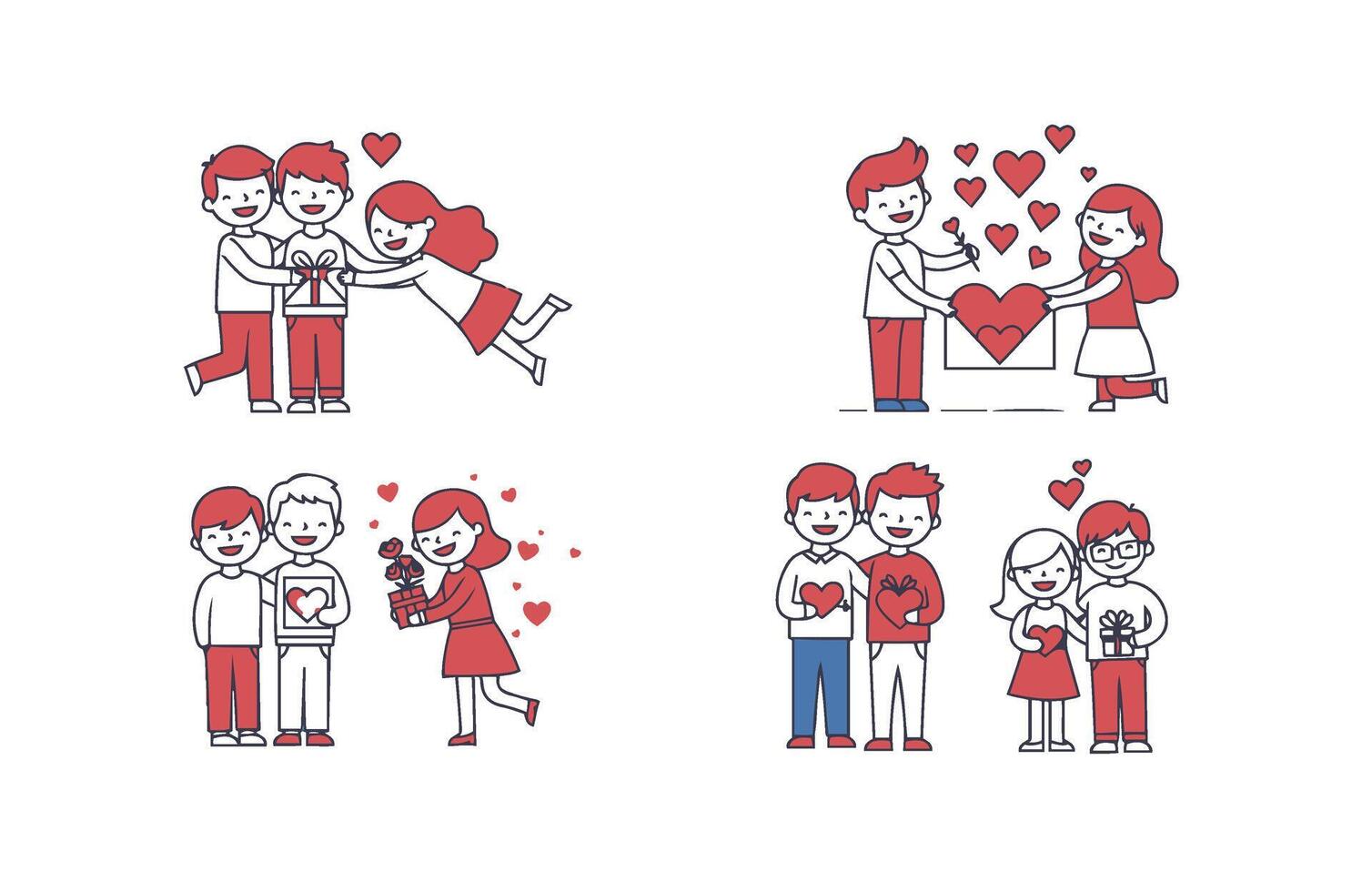 Romantic Couple Poses with Heart Decorations vector