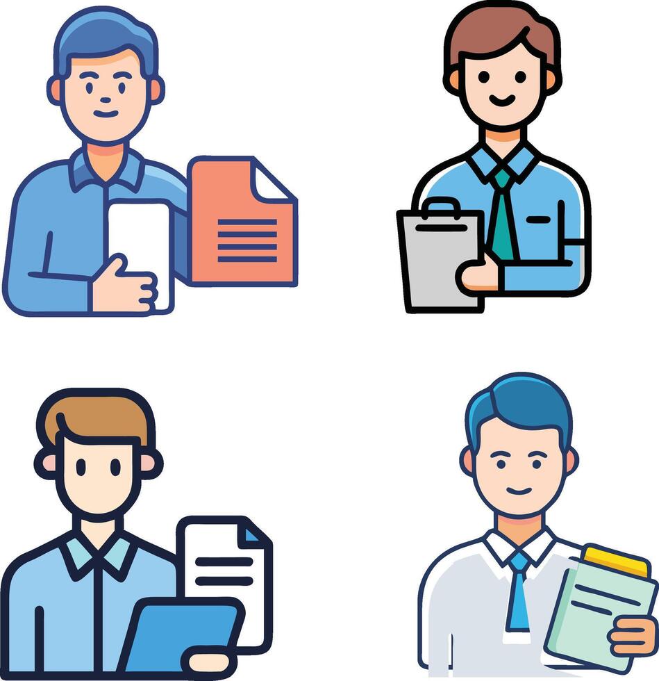 Professional Office Employee Icons with Documents vector