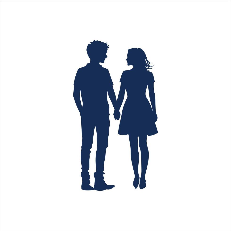 Romantic Valentine Silhouette Blue Monochrome Minimalist Couple Holding Hands in Stylized Art on White Background vector