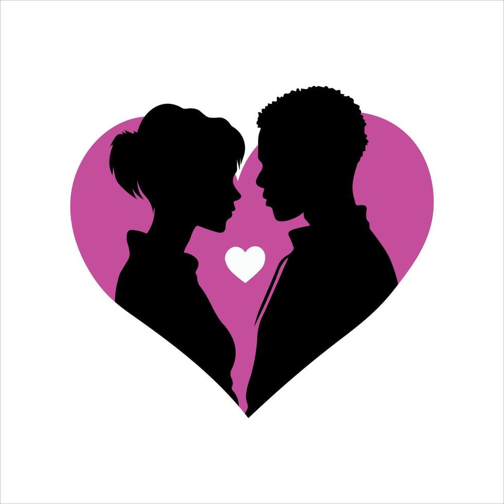 Valentine Day Silhouette Romantic Couple in Minimalist Design with Red Hearts and Clean Design vector