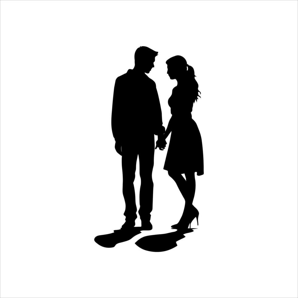 Minimalist Silhouette of a Couple Holding Hands in Elegant Black and White Profile View for Romantic Graphic Design vector