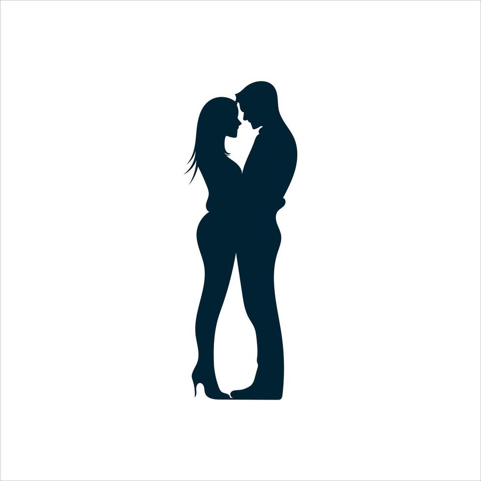 Happy Valentine Silhouette of Couple Embracing in Minimalist Black and White Design vector