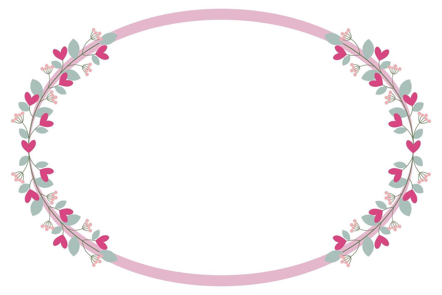 Lovely Pink Oval Circle Borders Frame And Wreath With Love Pink Flowers vector