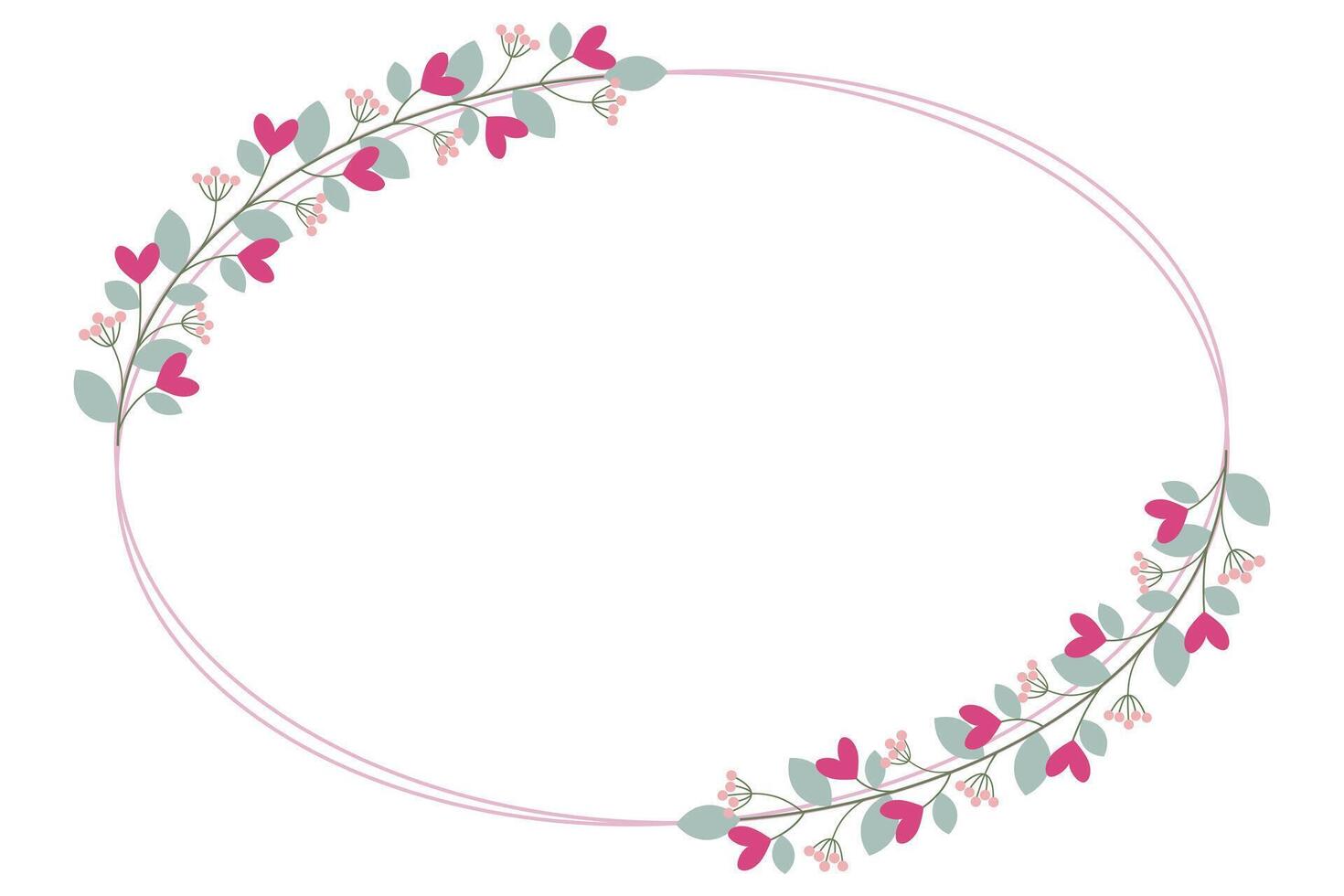 Pink Oval Circle Borders Frame Or Wreath With Love Pink Flowers And Leaves vector