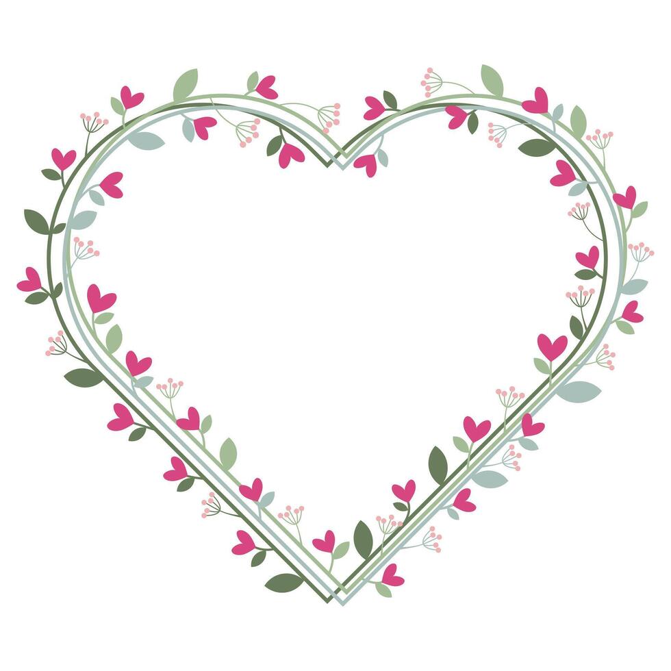 Love Border Wreath Frame With Pink Flowers Decoration vector