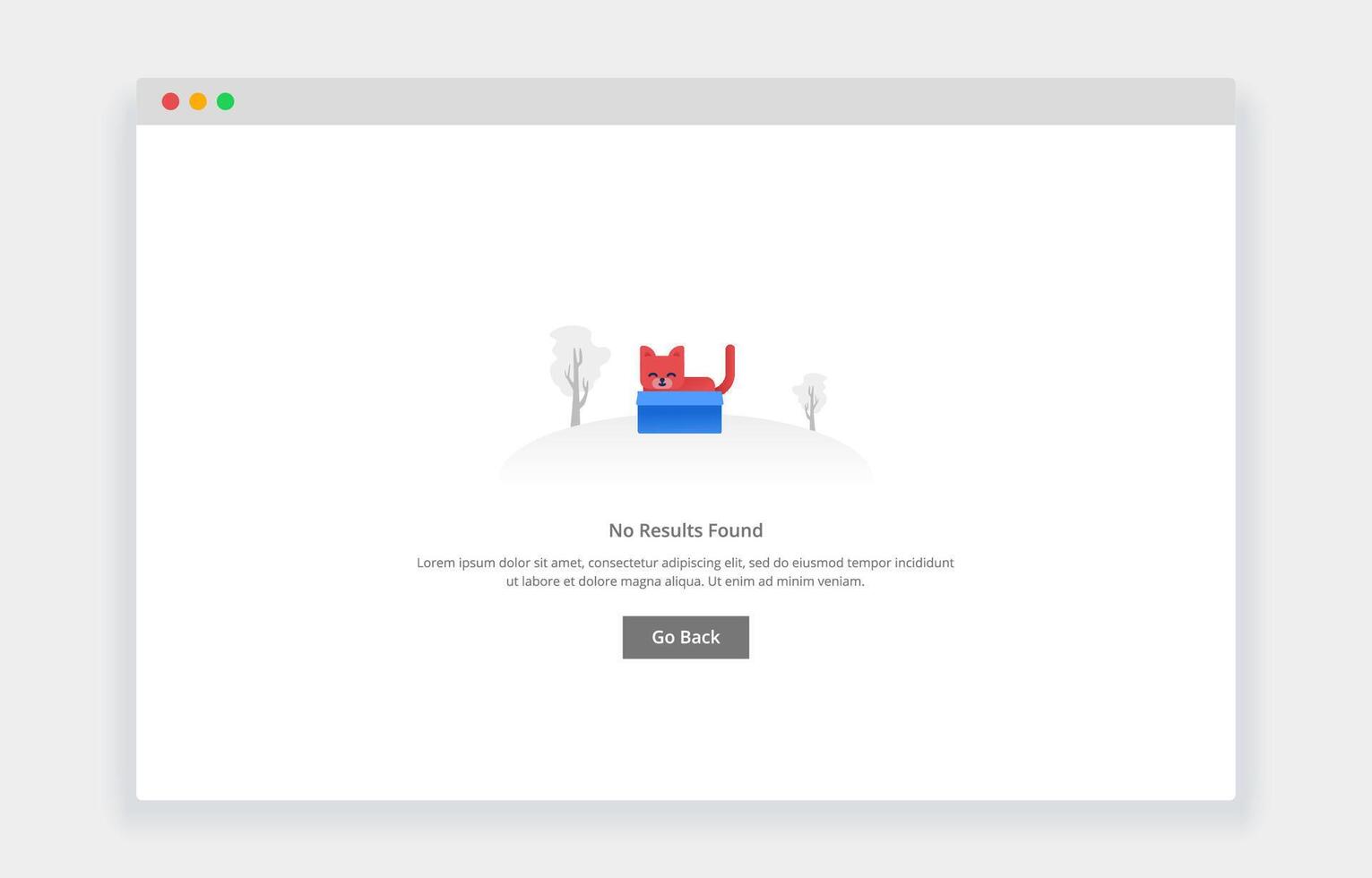 Modern flat design concept of cute cat in a box, No result found for website and mobile website. empty state page template vector