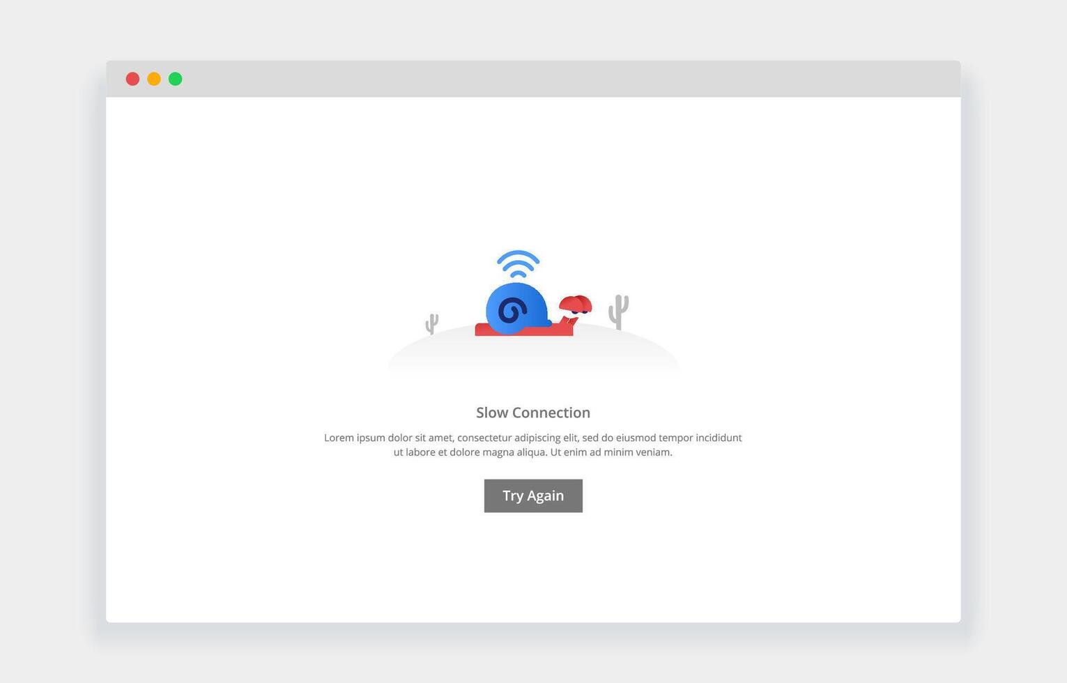 Modern flat design concept of snail walk slowly, Slow connection for website and mobile website. empty state page template vector