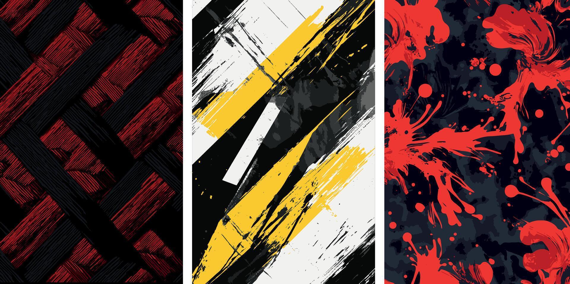 3 designs featuring red, black, and yellow stripes with paint vector