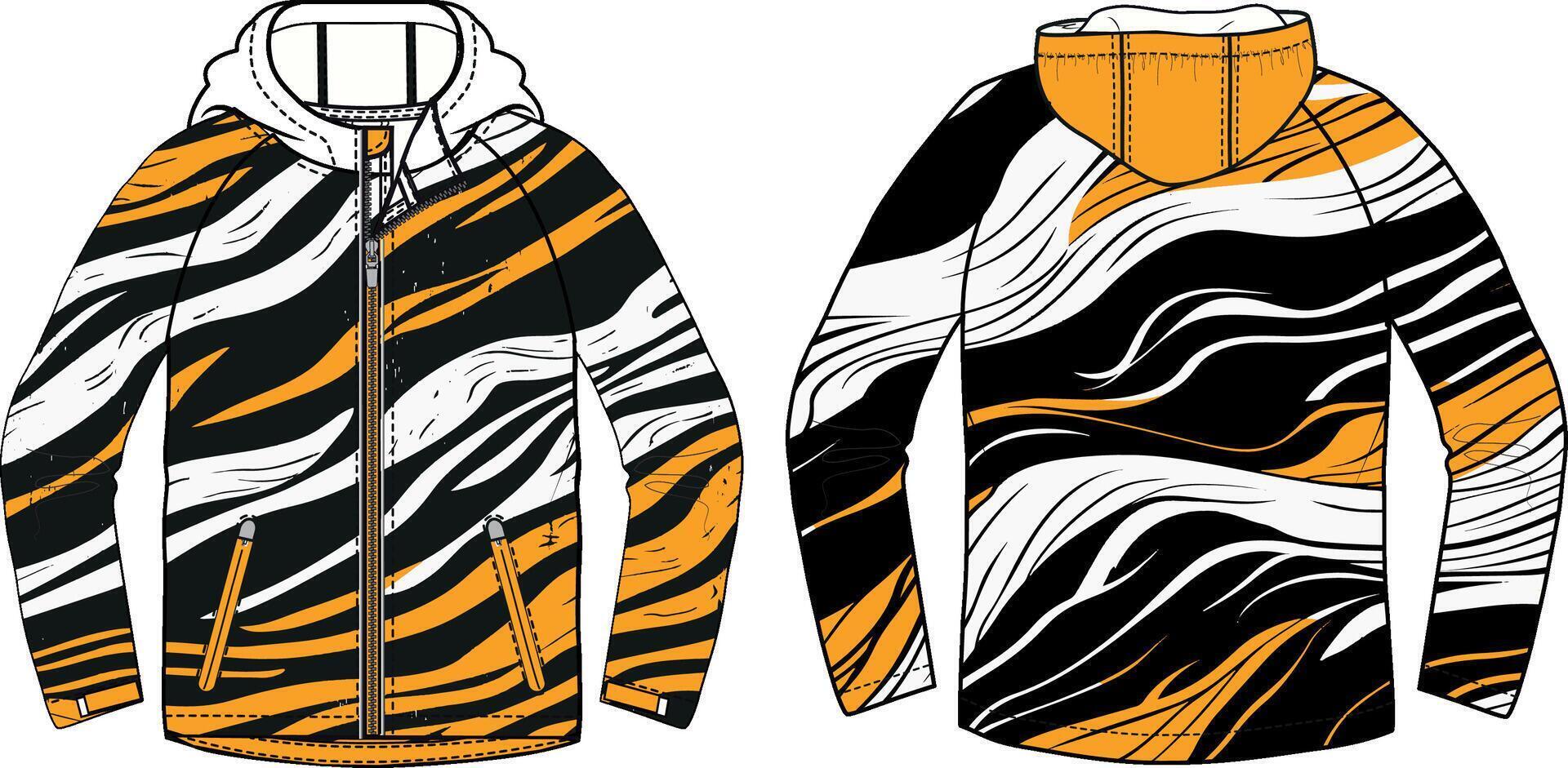 Black, white, and orange tiger stripe pattern on a windbreaker jacket design vector