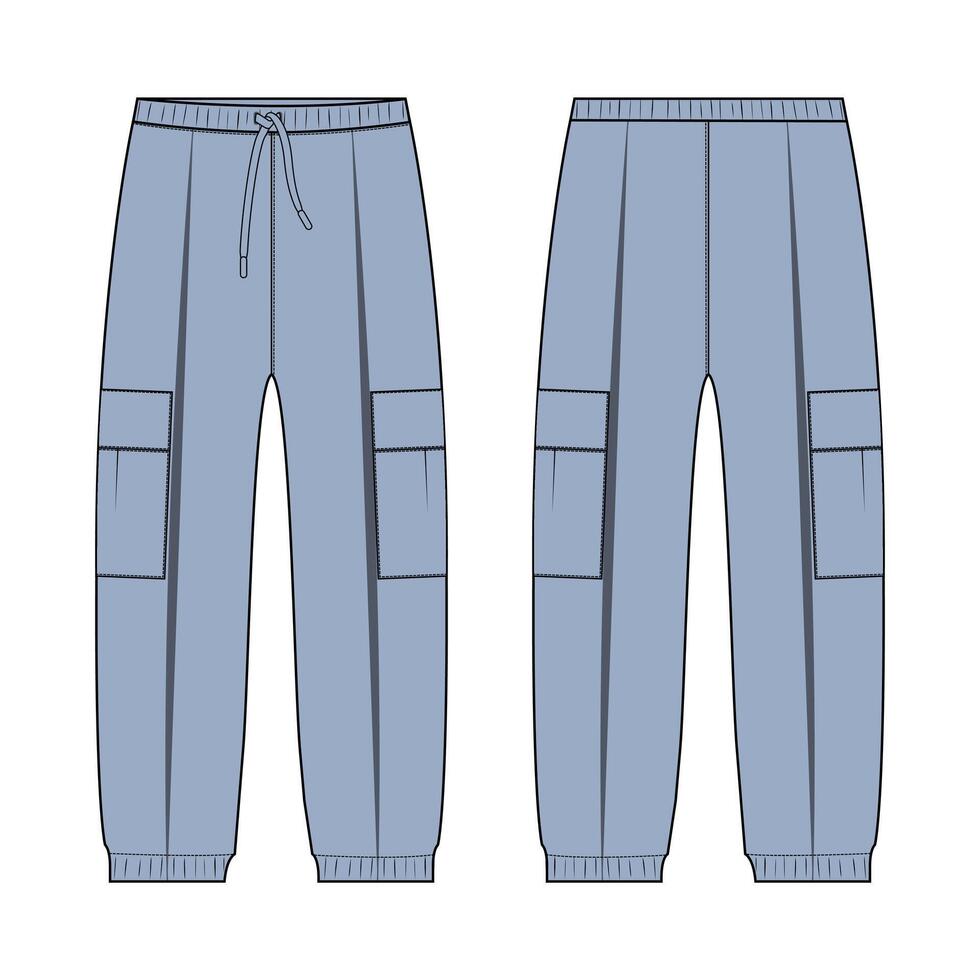 Cargo trouser pant template front and back isolated on white background vector