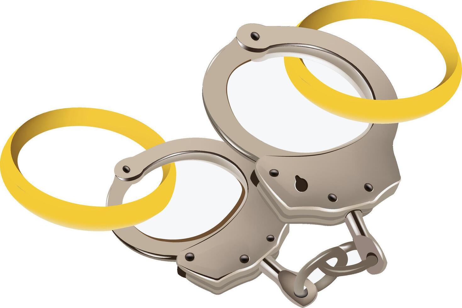 Handcuffs intertwined with two golden wedding rings representing difficult marriage vector