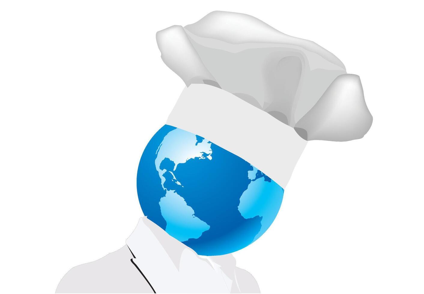 Chef wearing uniform with planet earth head showing north and south america vector