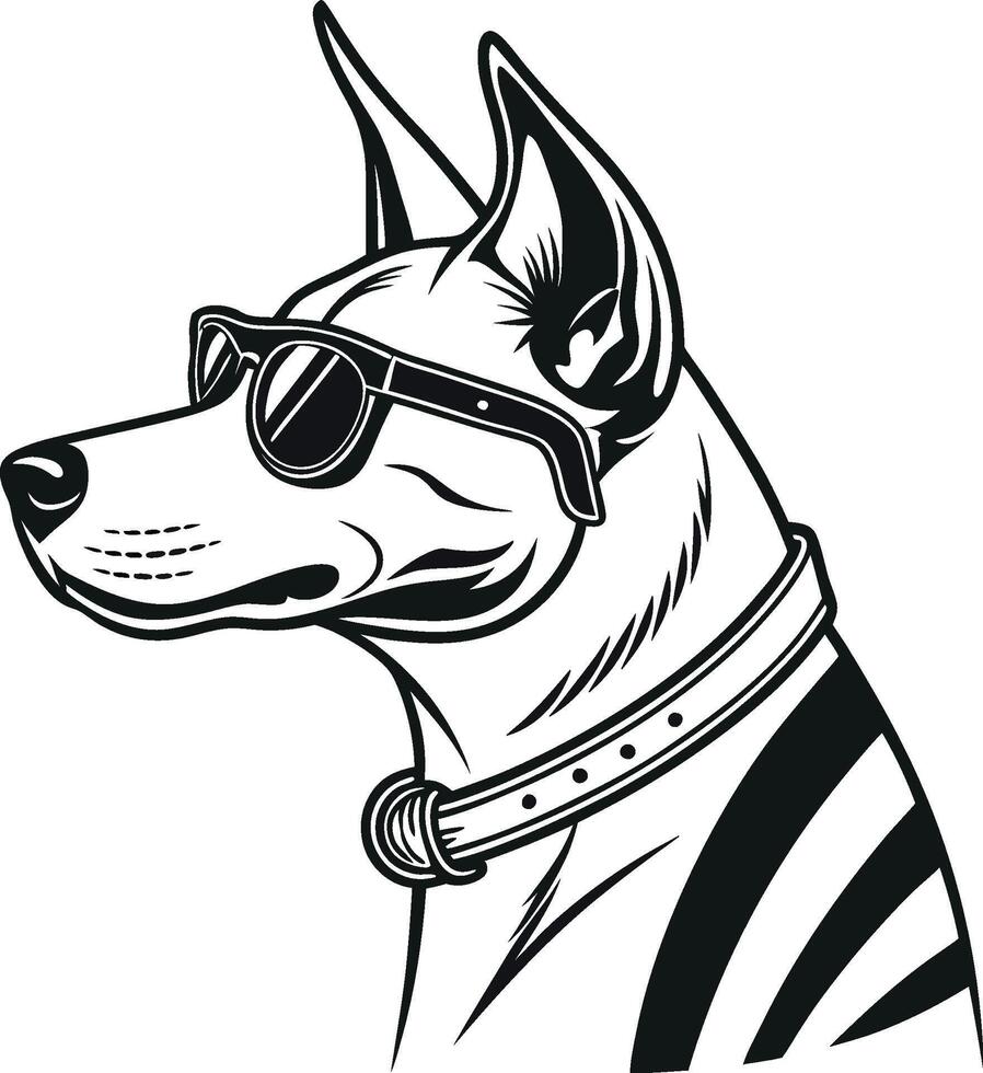 Dog Head Silhouette vectors art illustration, wearing a sunglass