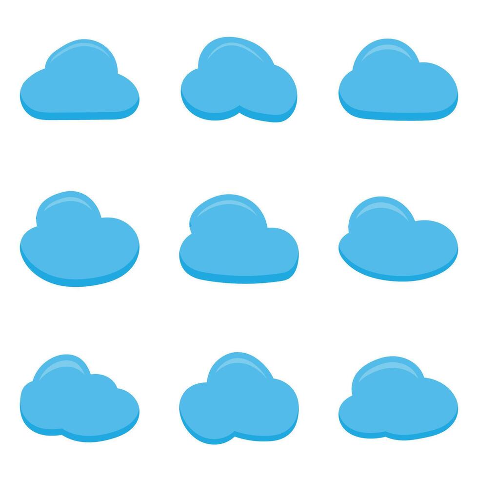 set of blue cloud element vector