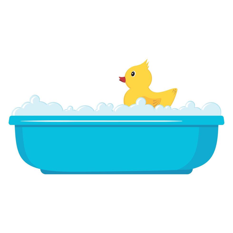A rubber duck. A children's bathing toy. Inflatable cute duck in the bathroom. A separate illustration. vector