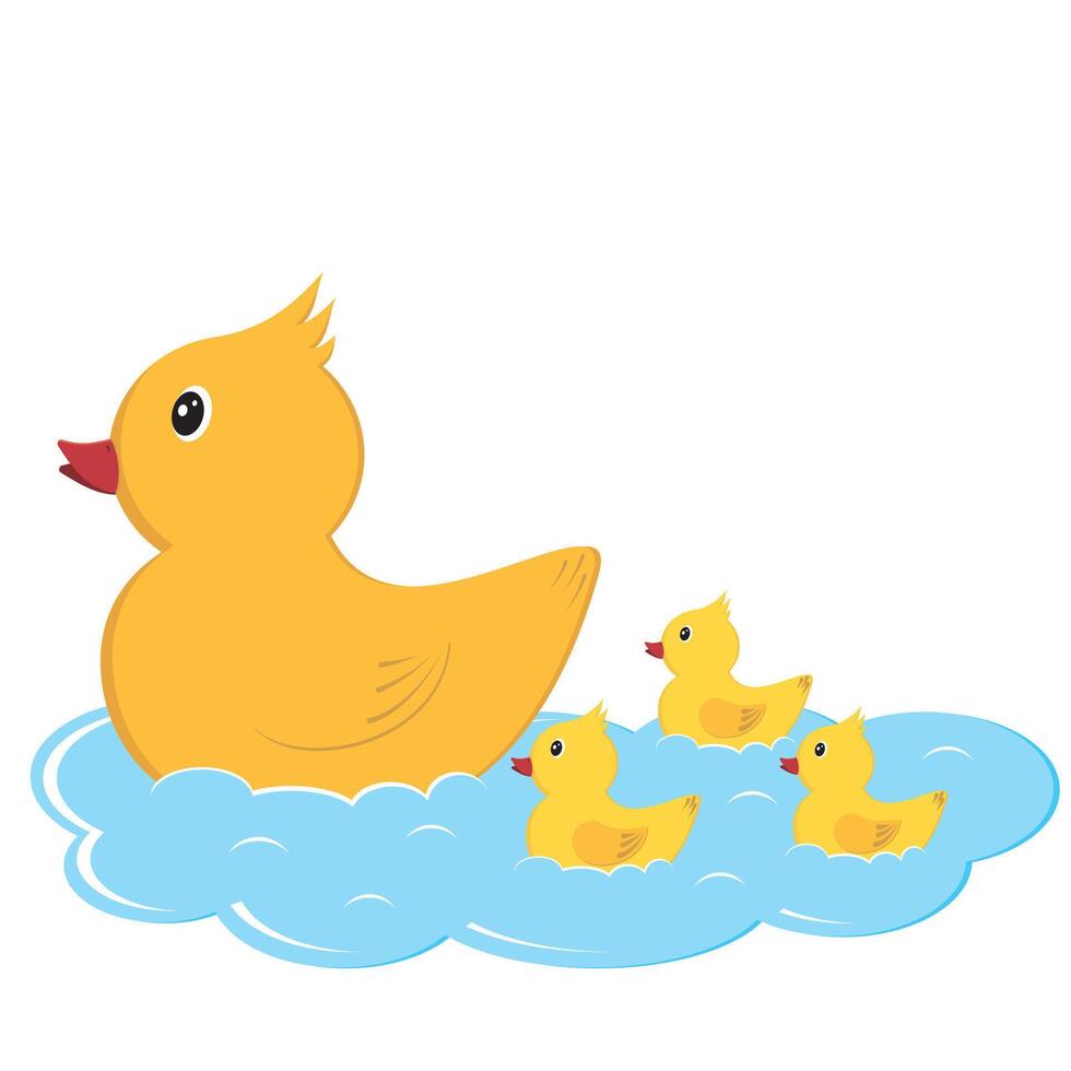 A duck with ducklings in the water. Children's Separate cartoon-style illustration. vector