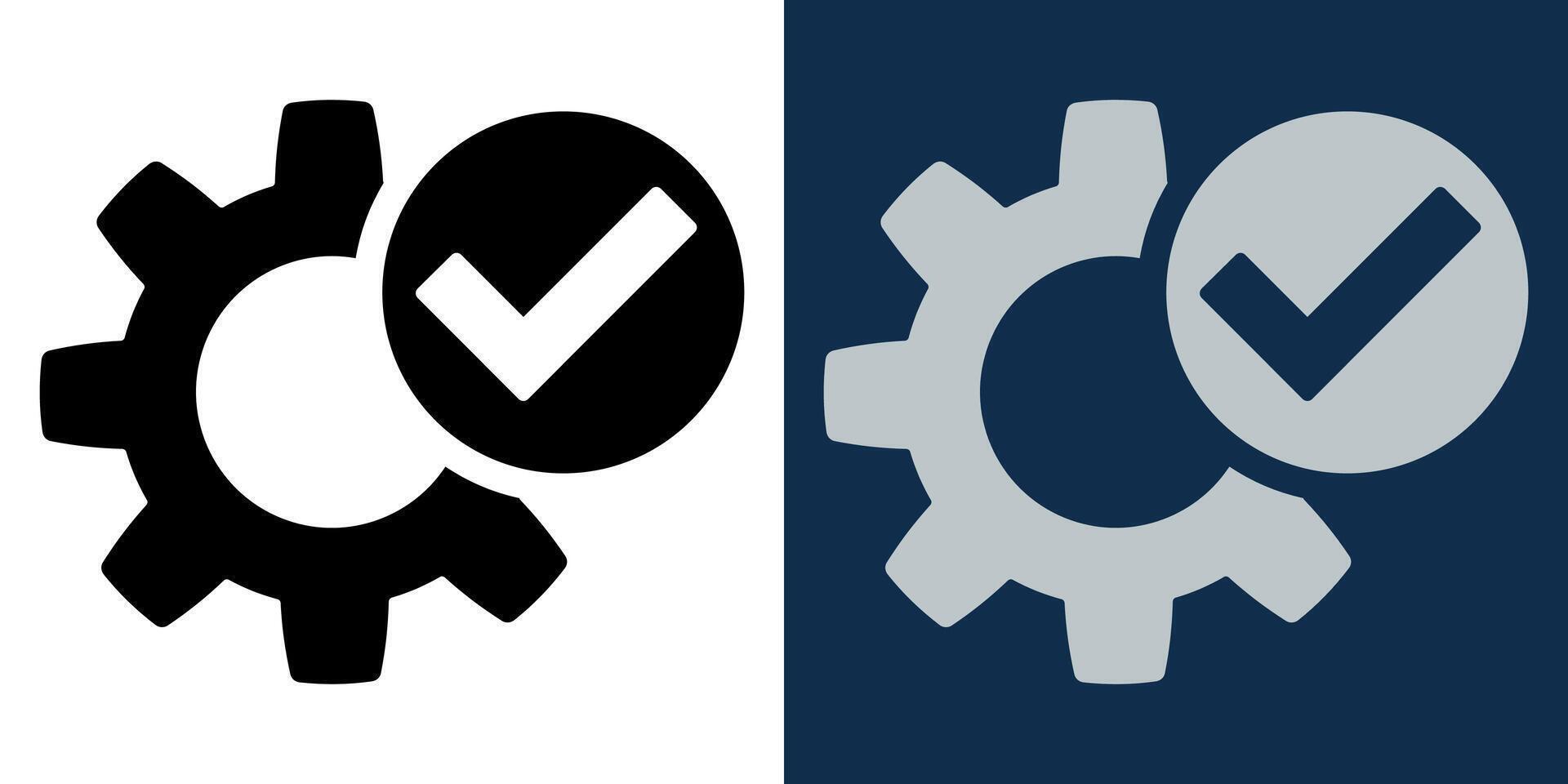 Technical accept icon. Right setting, Gear with check icon. Gear icon and tick mark. Verification and approval. vector