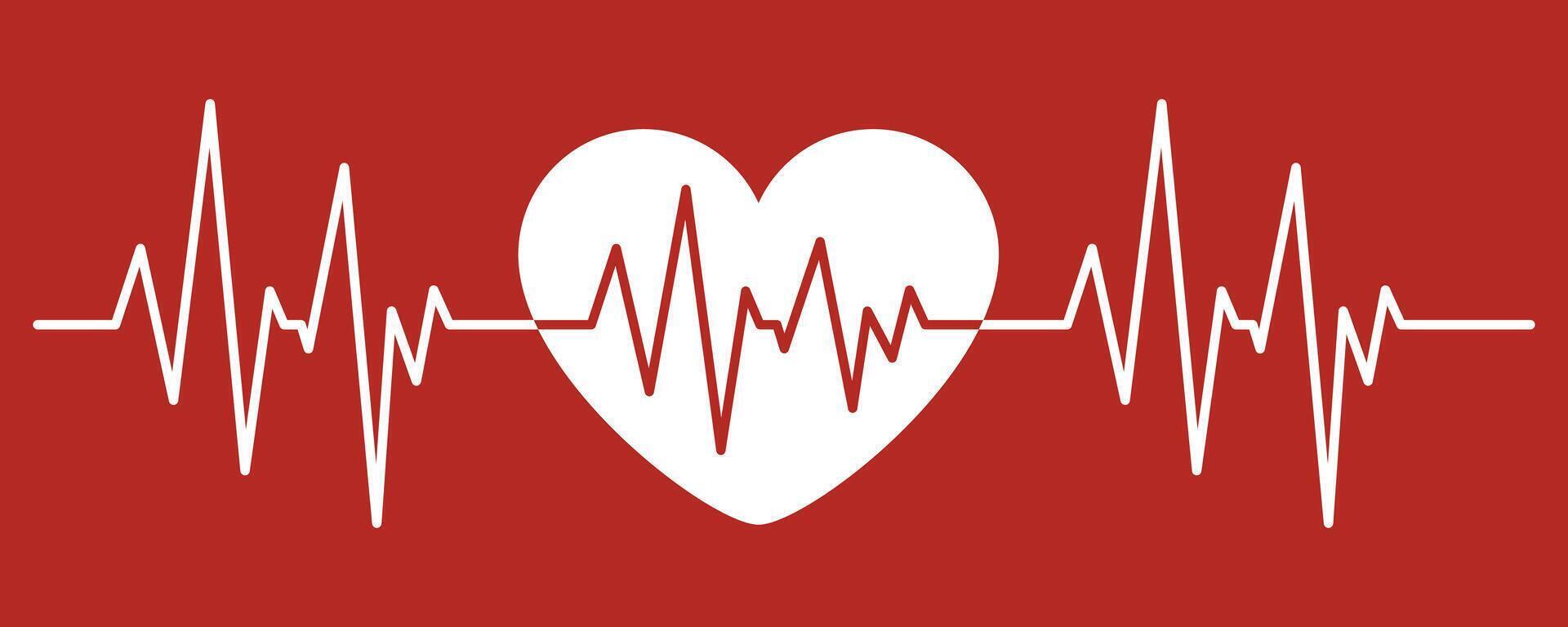 Human heart and the encephalogram. Heart pulse. Red and white colors. Heart rhythm graph. Heartbeat line. Medicine, Healthcare. vector