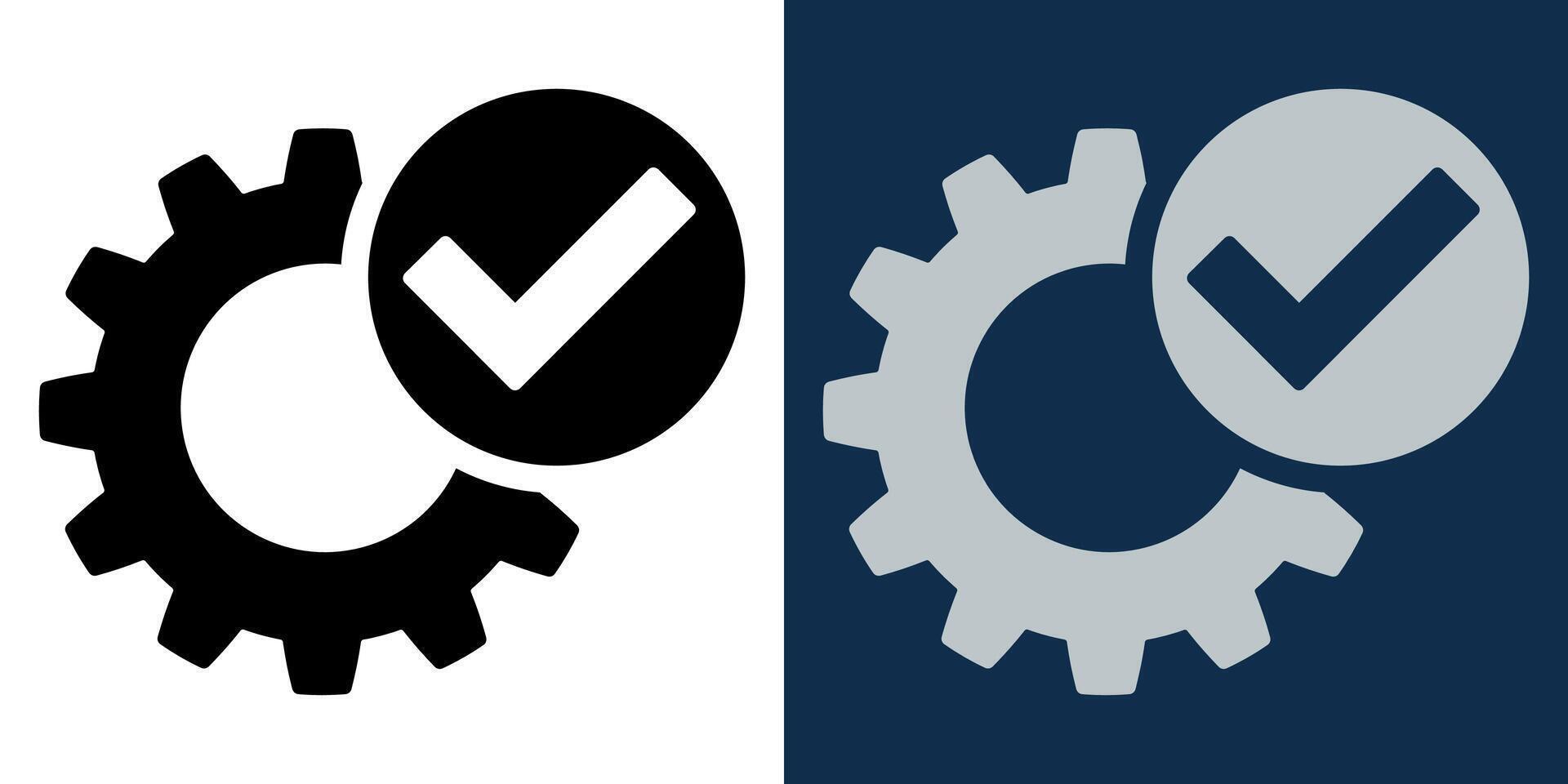 Technical accept icon. Right setting, Gear with check icon. Gear icon and tick mark. Verification and approval. vector