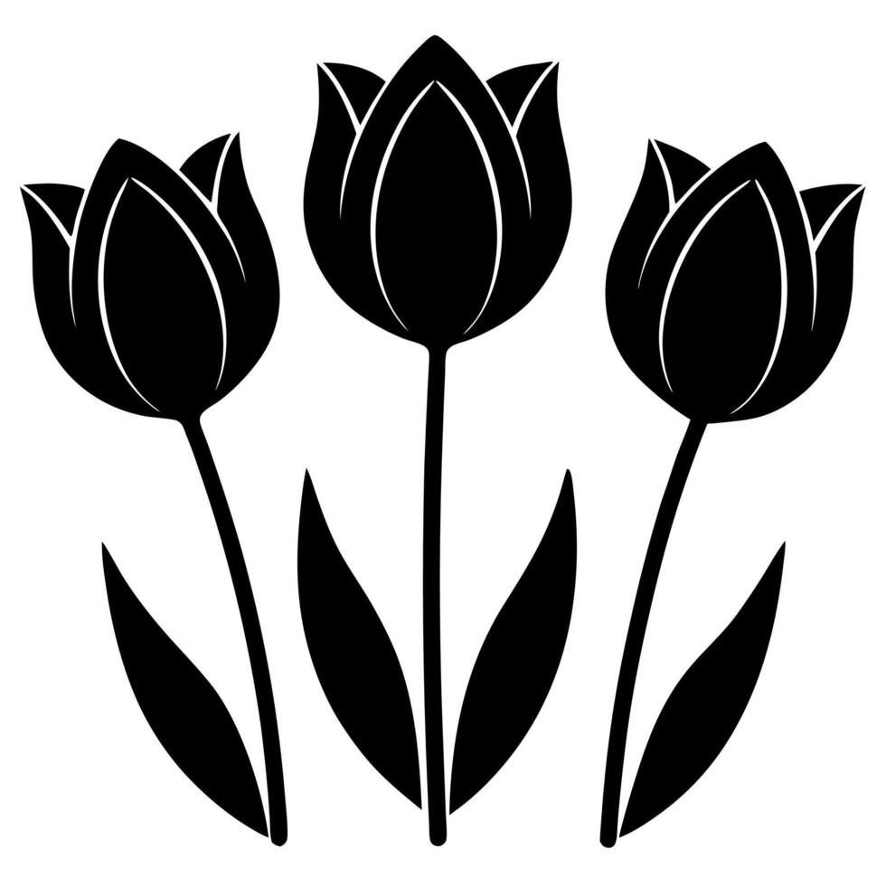 Elegant three tulip icon silhouette perfect for creative floral designs and decor vector