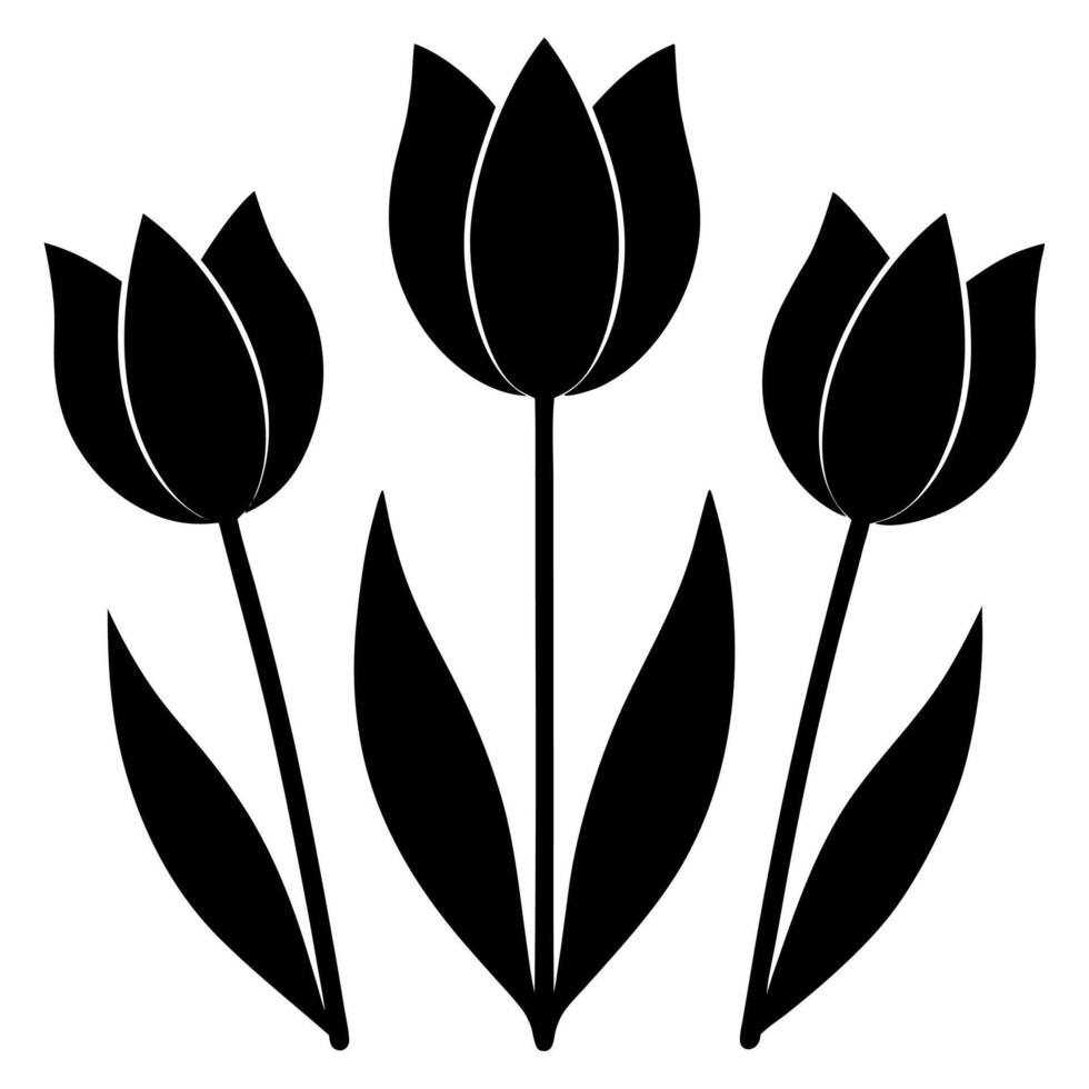 Elegant three tulip icon silhouette perfect for creative floral designs vector