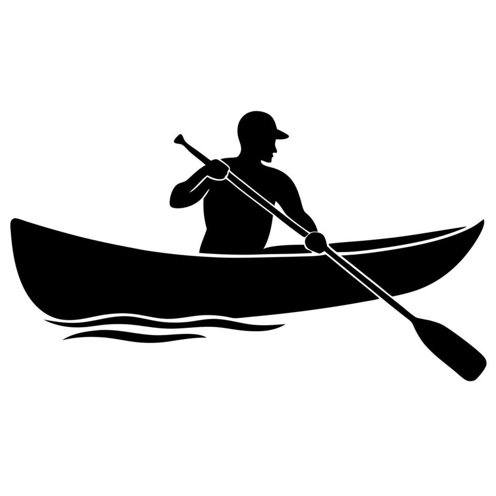 Simple men in boat rowing icon silhouette perfect minimalist design vector