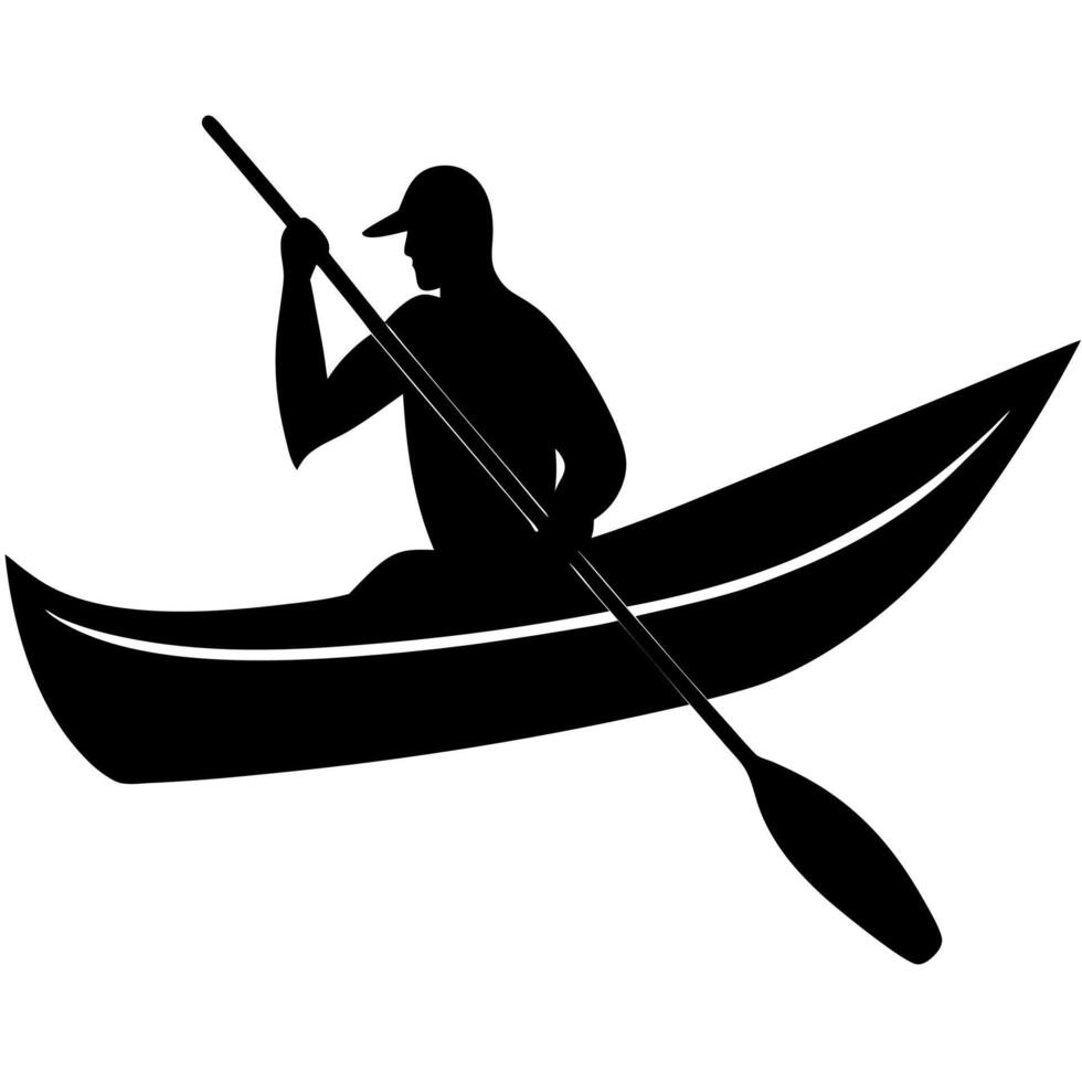 Simple men in boat rowing icon silhouette vector