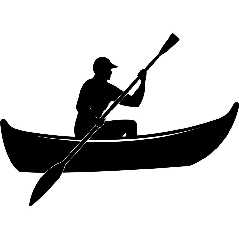 Simple men in boat rowing icon silhouette minimalist design vector