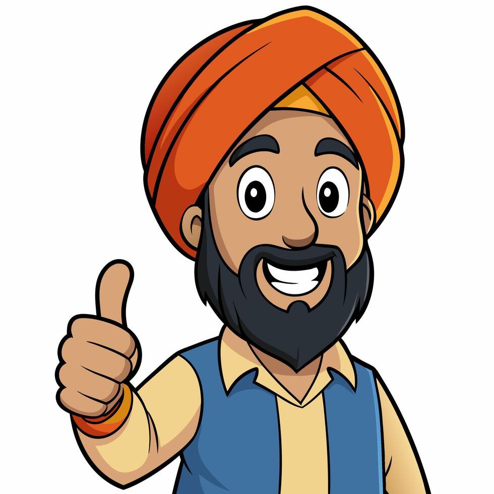 Cheerful illustration of a Sikh man in traditional Punjabi and turban. vector