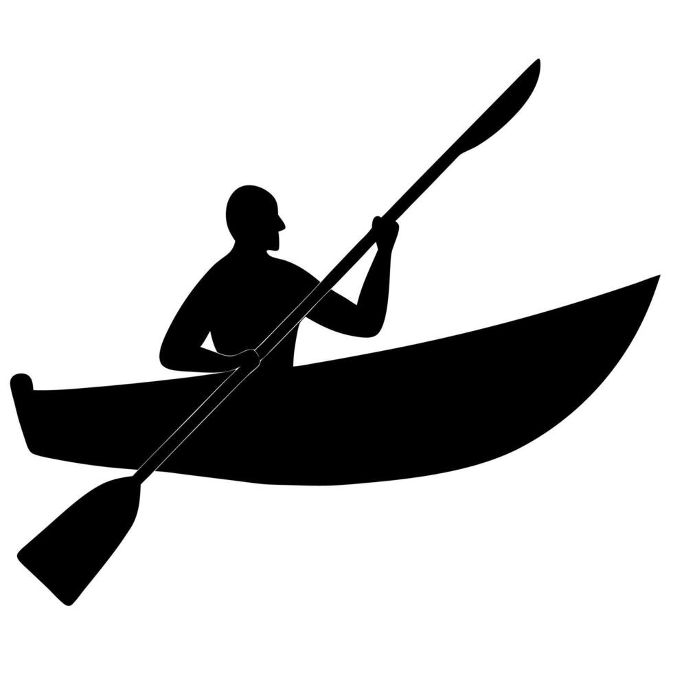 Simple men in boat rowing icon silhouette perfect for minimalist designs. vector