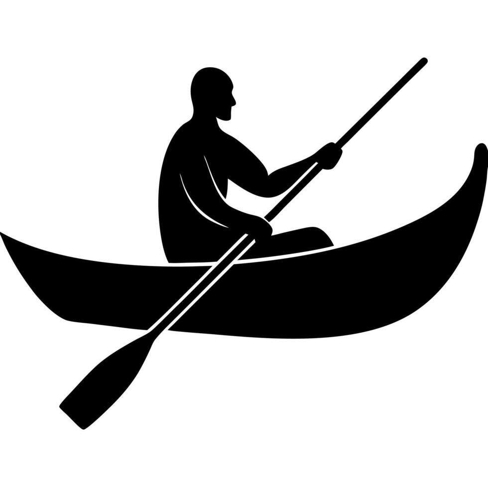 Simple men in boat rowing icon silhouette perfect for design vector