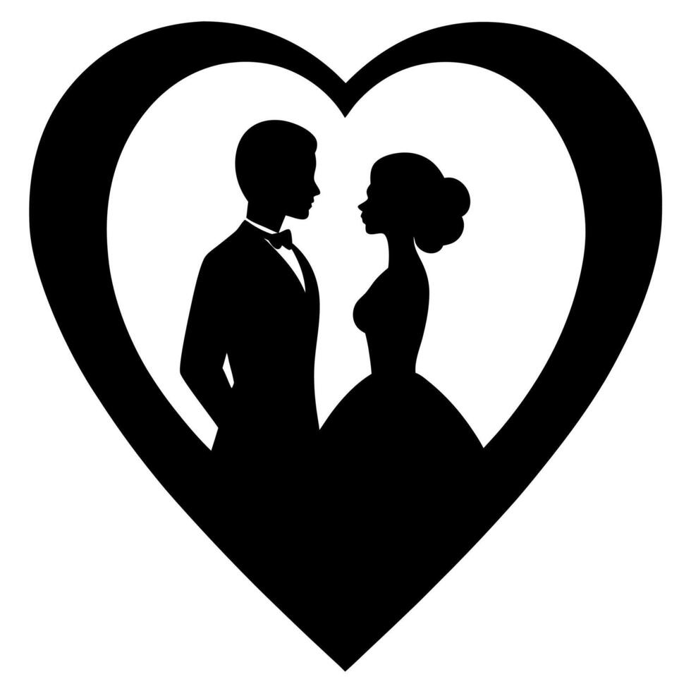 Romantic couple under heart shape silhouette vector