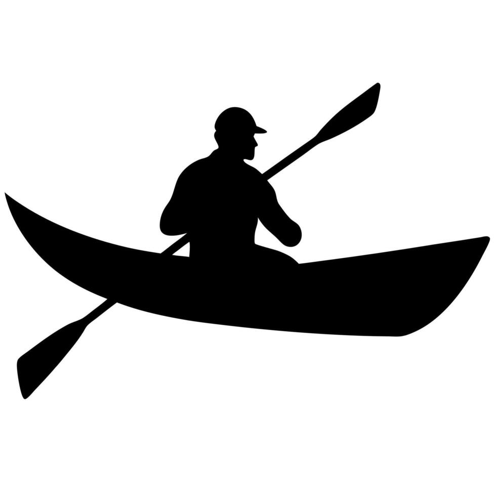 Simple men in boat rowing silhouette perfect for minimalist designs. vector