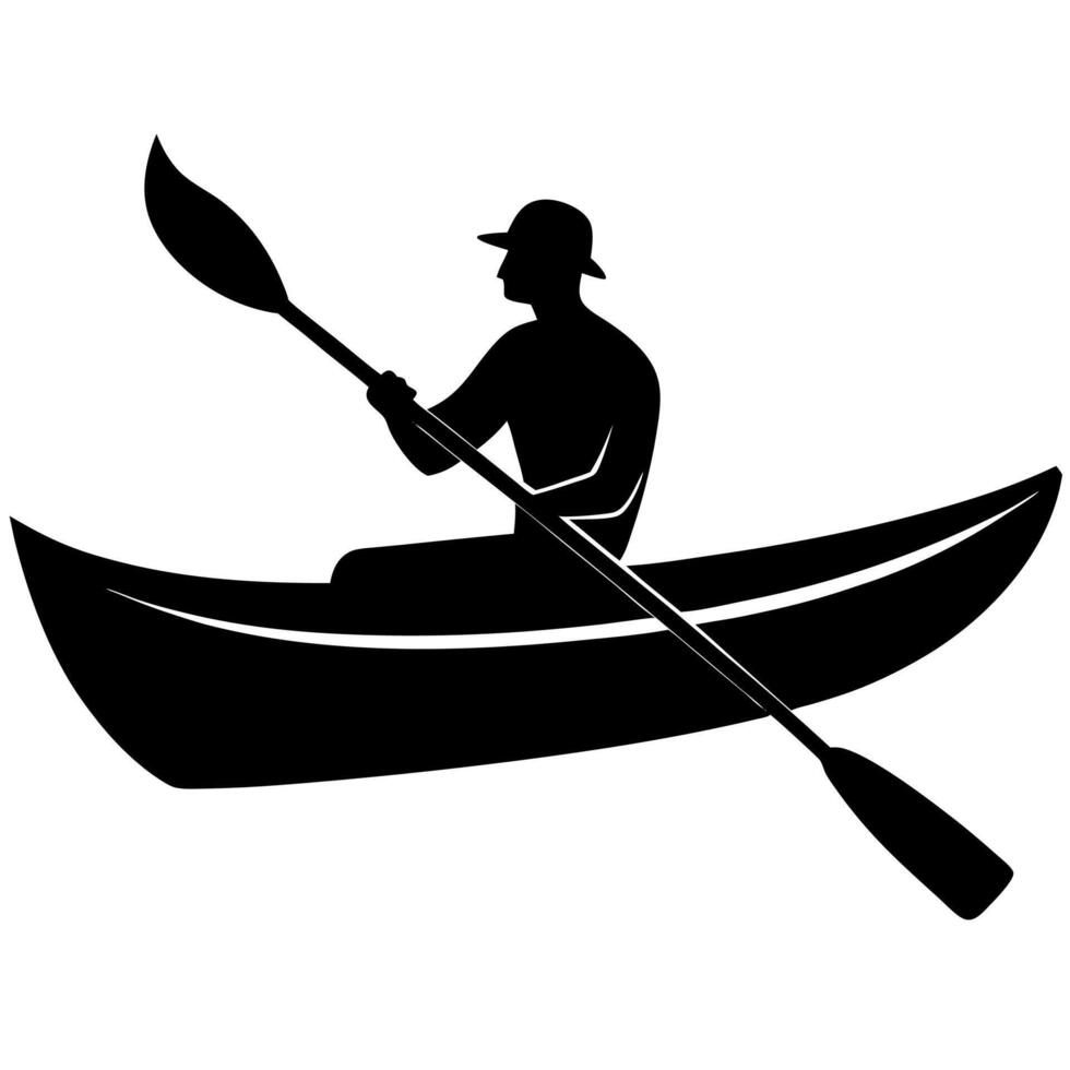 Simple men in boat rowing icon silhouette perfect vector