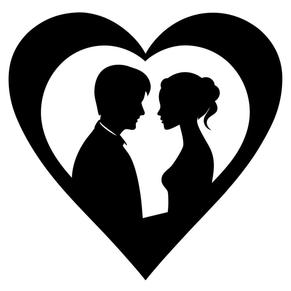 Romantic couple under heart shape silhouette, perfect themed designs. vector