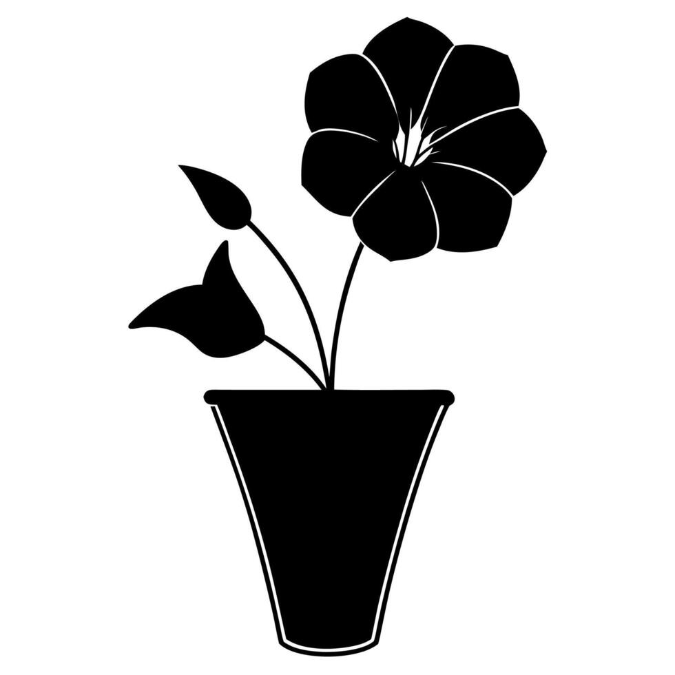 Elegant flower in pot silhouette illustration design decoration projects. vector