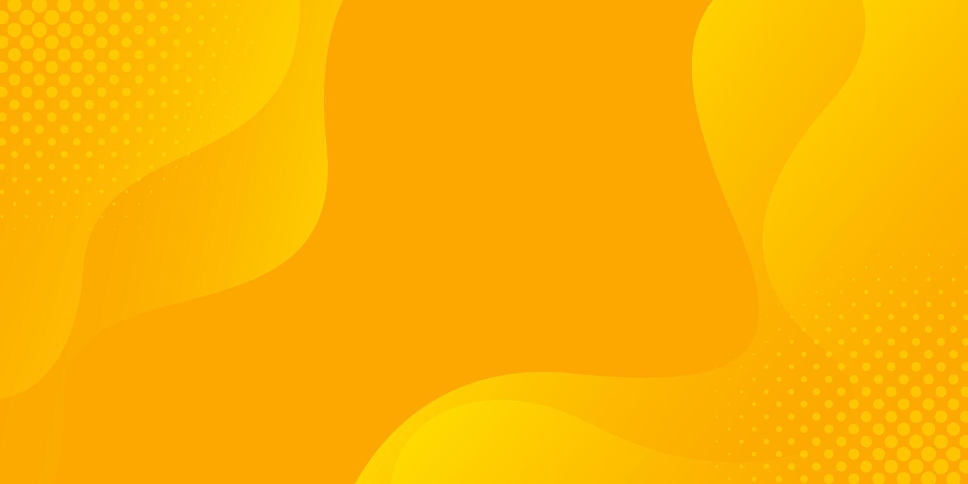 Bright orange-yellow fluid wave background with halftone. Abstract gradient color vector