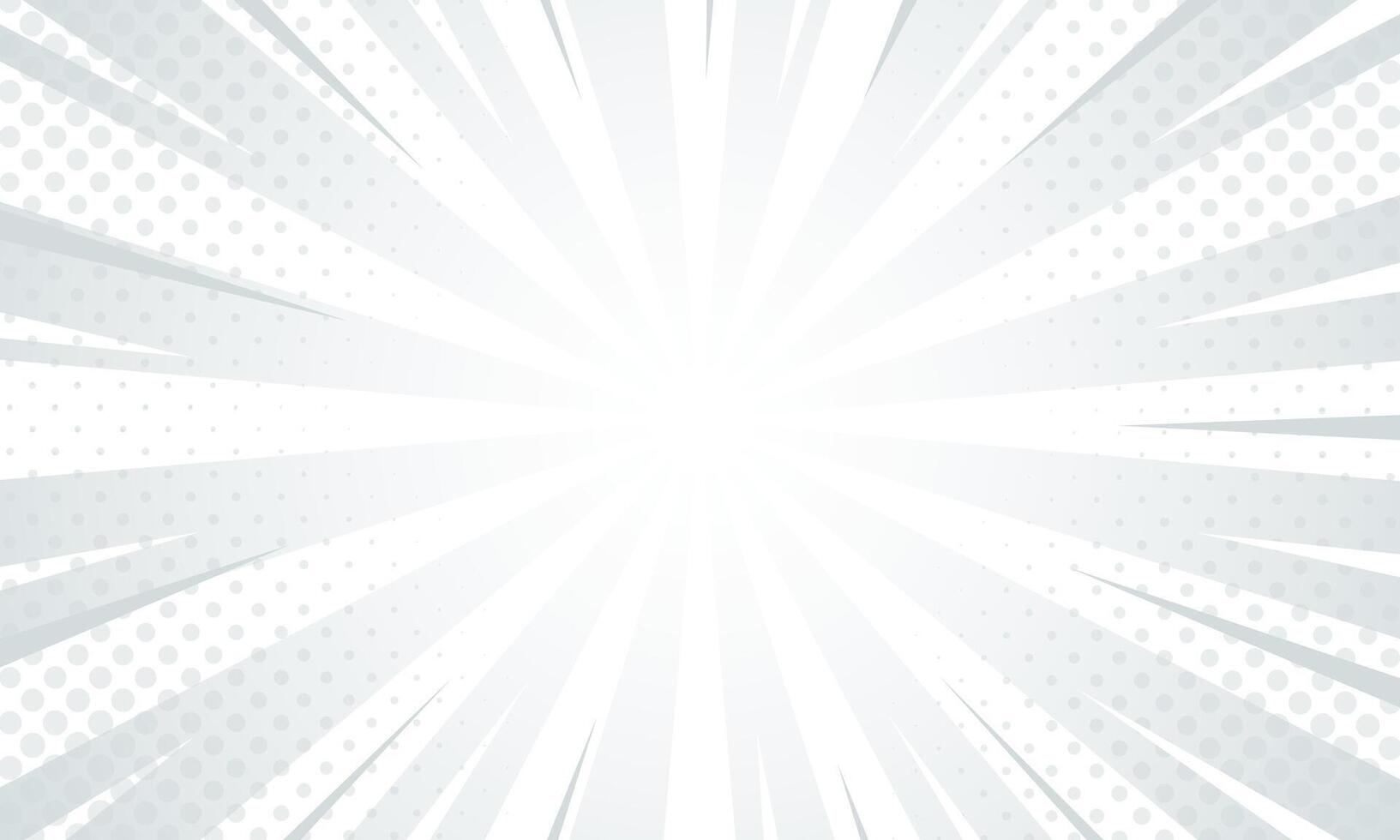 White-gray comic sunburst effect background with halftone. Pop art comic-style background vector