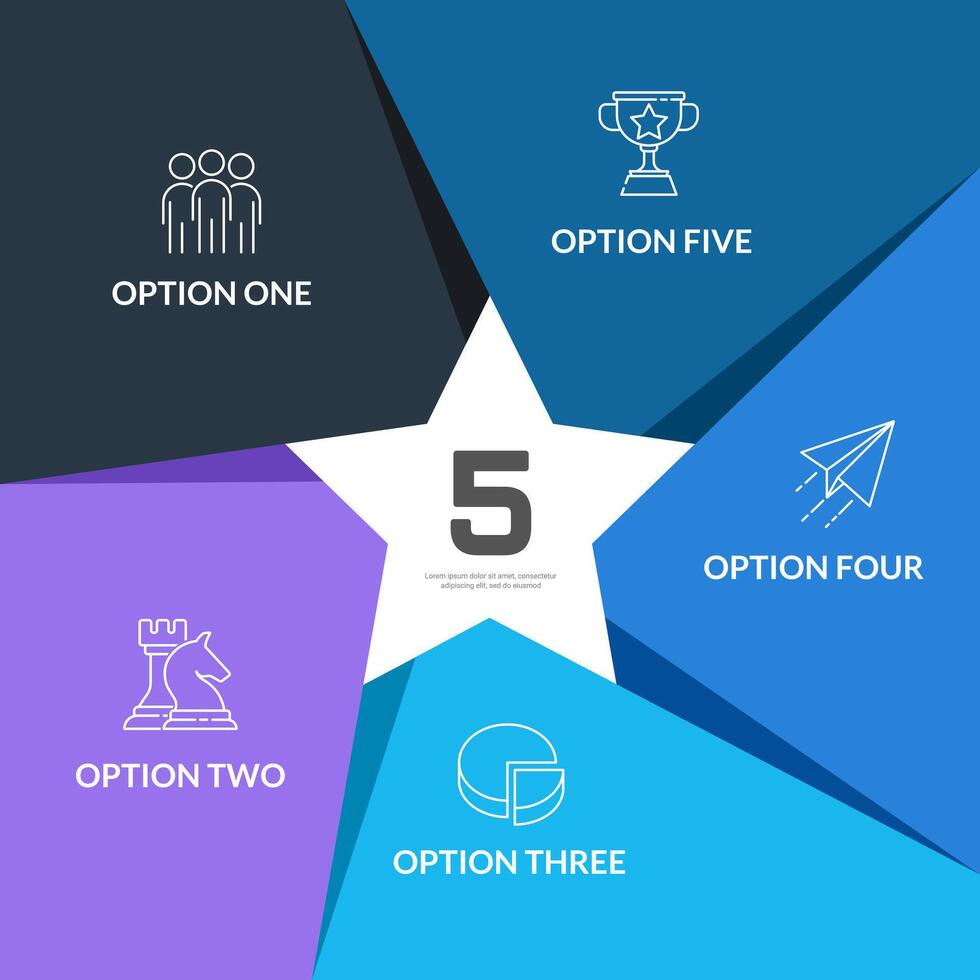 Five pointed star infographic poster. Business Presentation, Banner, Brochure and Plan. vector