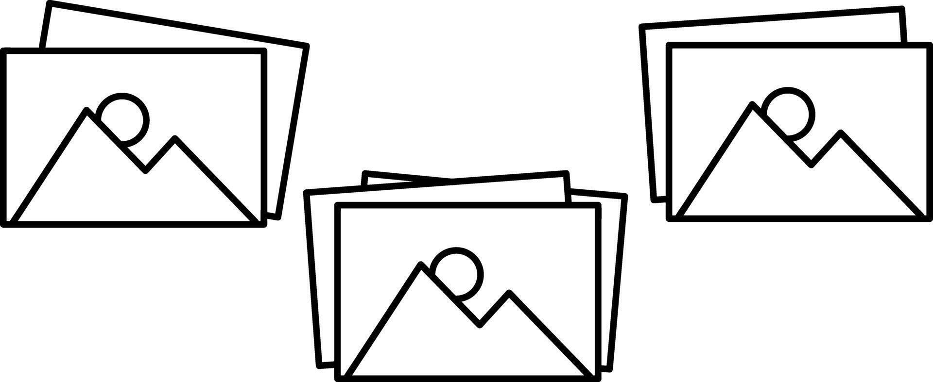 Picture with mountain and sun icon collection isolated. Photo gallery cliparts vector