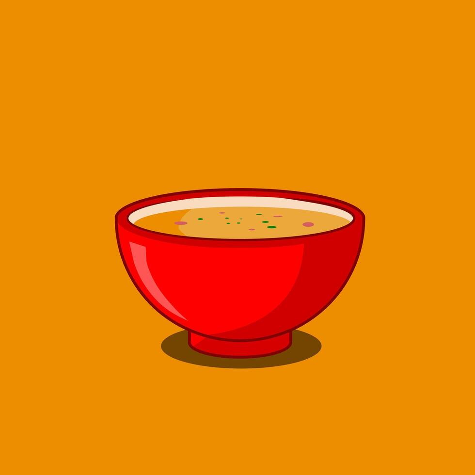 Soup on red bowl illustration cartoon design vector