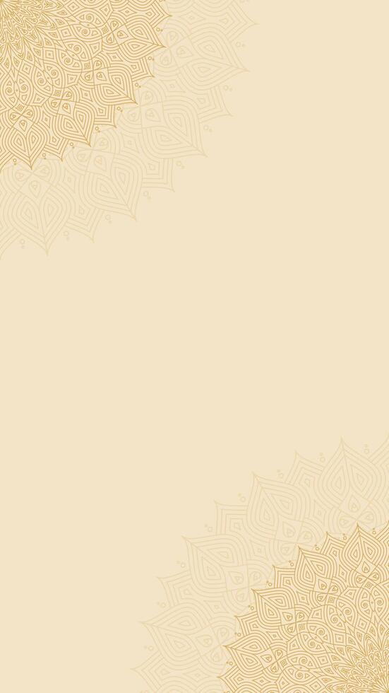 Simple Modern Minimalist Design Of Intricate Mandala Corners on Soft Neutral Beige Gold Blank Vertical Background vector