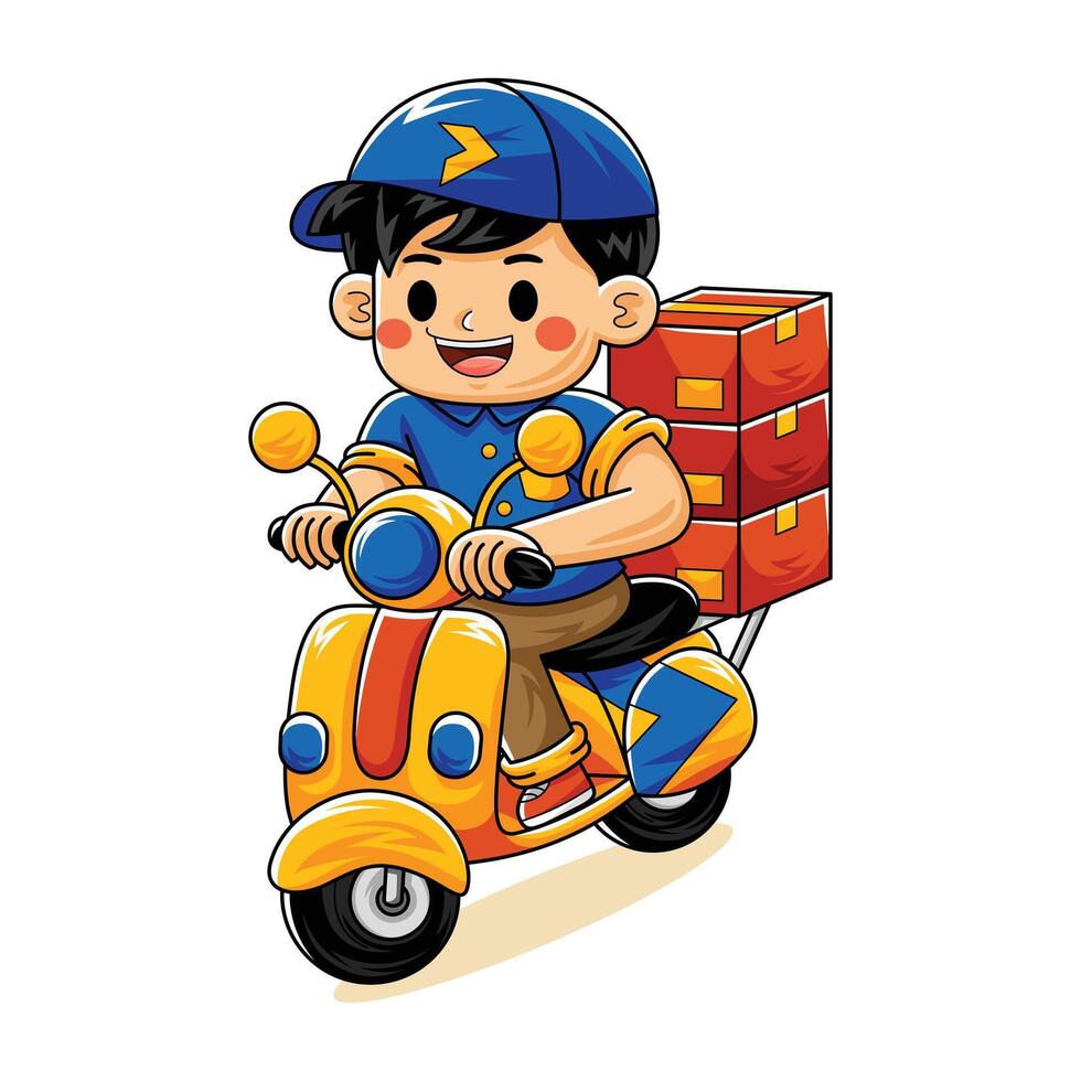 Cartoon Delivery Worker with Scooter Bike vector